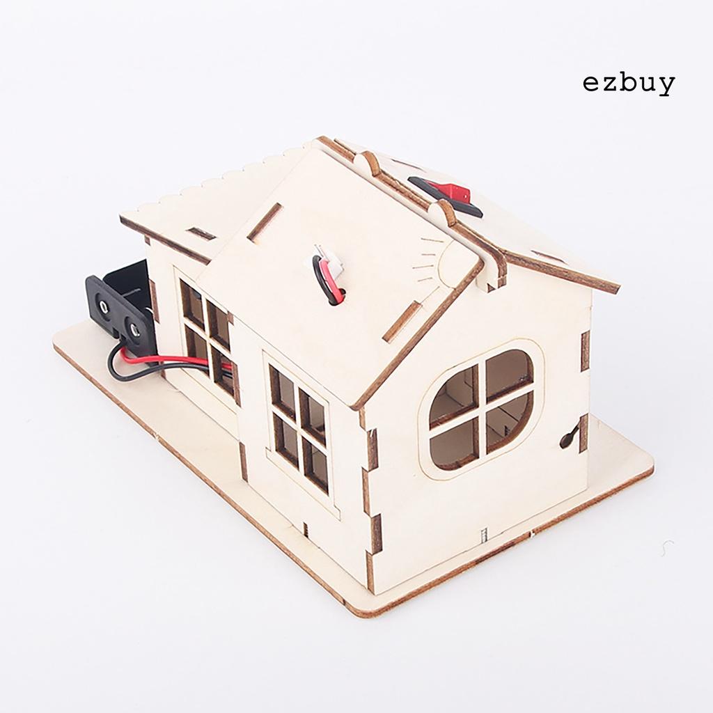 EY-Wooden Puzzle Educational Luminous Handcraft Solar House Model Puzzle Toy for Children