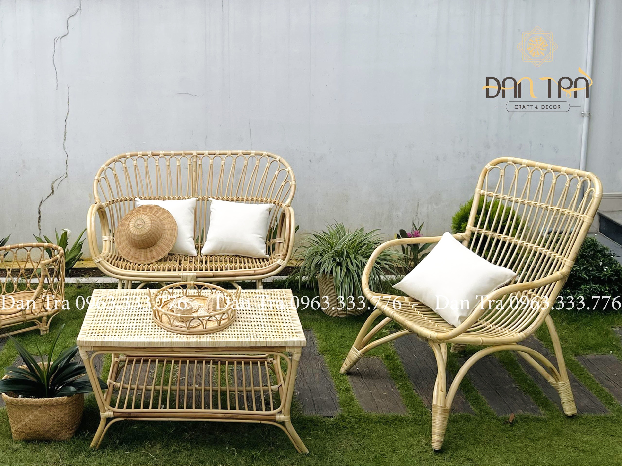 Bộ Sofa Mây Vintage Nhẹ Nhàng, Ghế Băng Mây Vanilla Thư Giãn  -Bộ Bàn Ghế Decor Phòng Khách Nội Thất Mây Tre ĐAN TRÀ