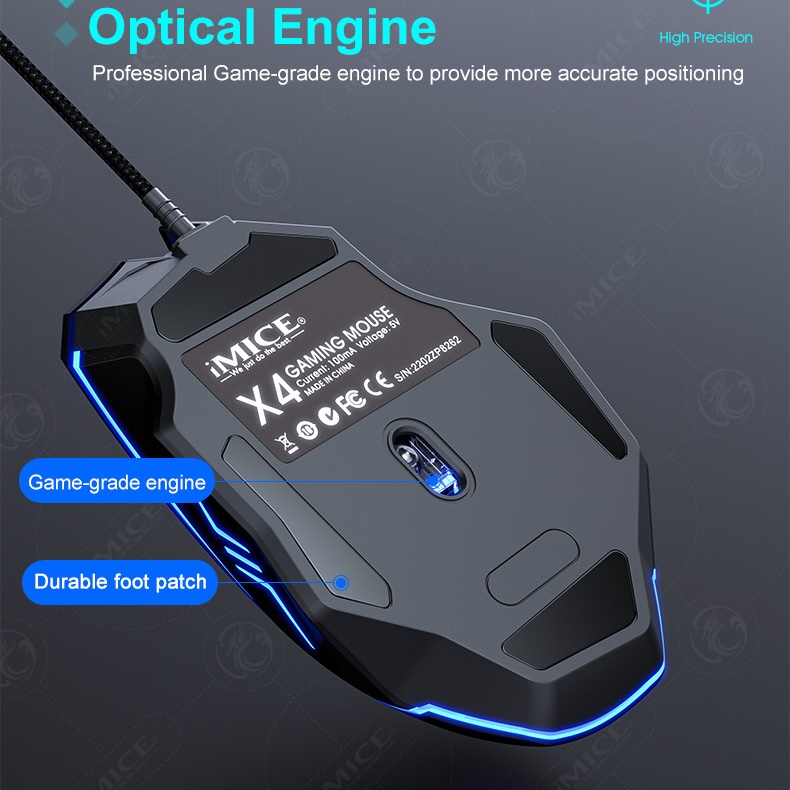 Chuột Led RGB gaming X4 7200dpi công thái học chống mỏi cổ tay Cho máy tính laptop hàng nhập khẩu