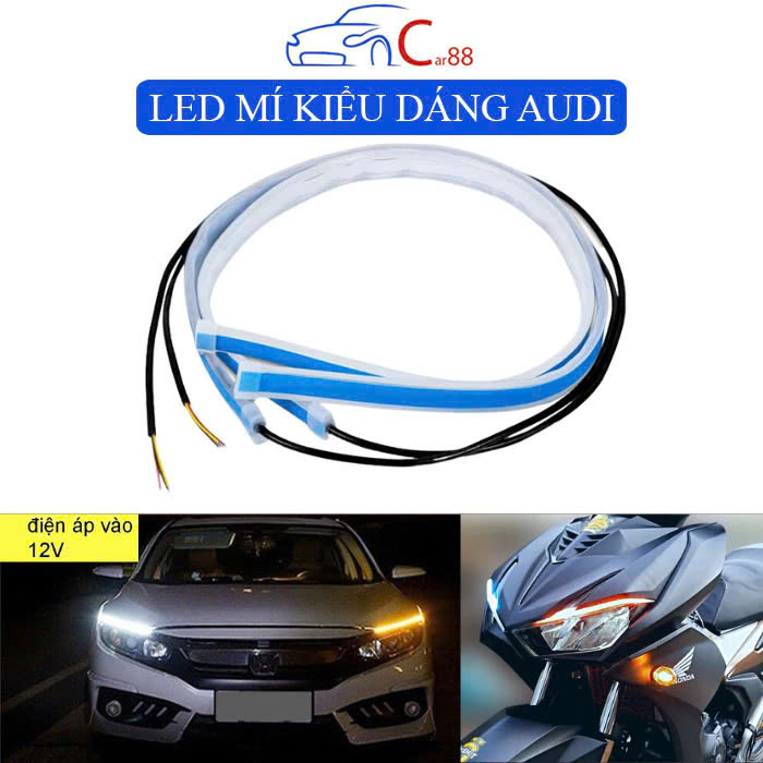 Đèn Mí Audi Cho Xe Máy & Ô Tô - Combo 2 Dây Led DC 12V Dài 60cm, Hiệu Ứng Demi Gạch & Xi Nhan Chạy Đuổi
