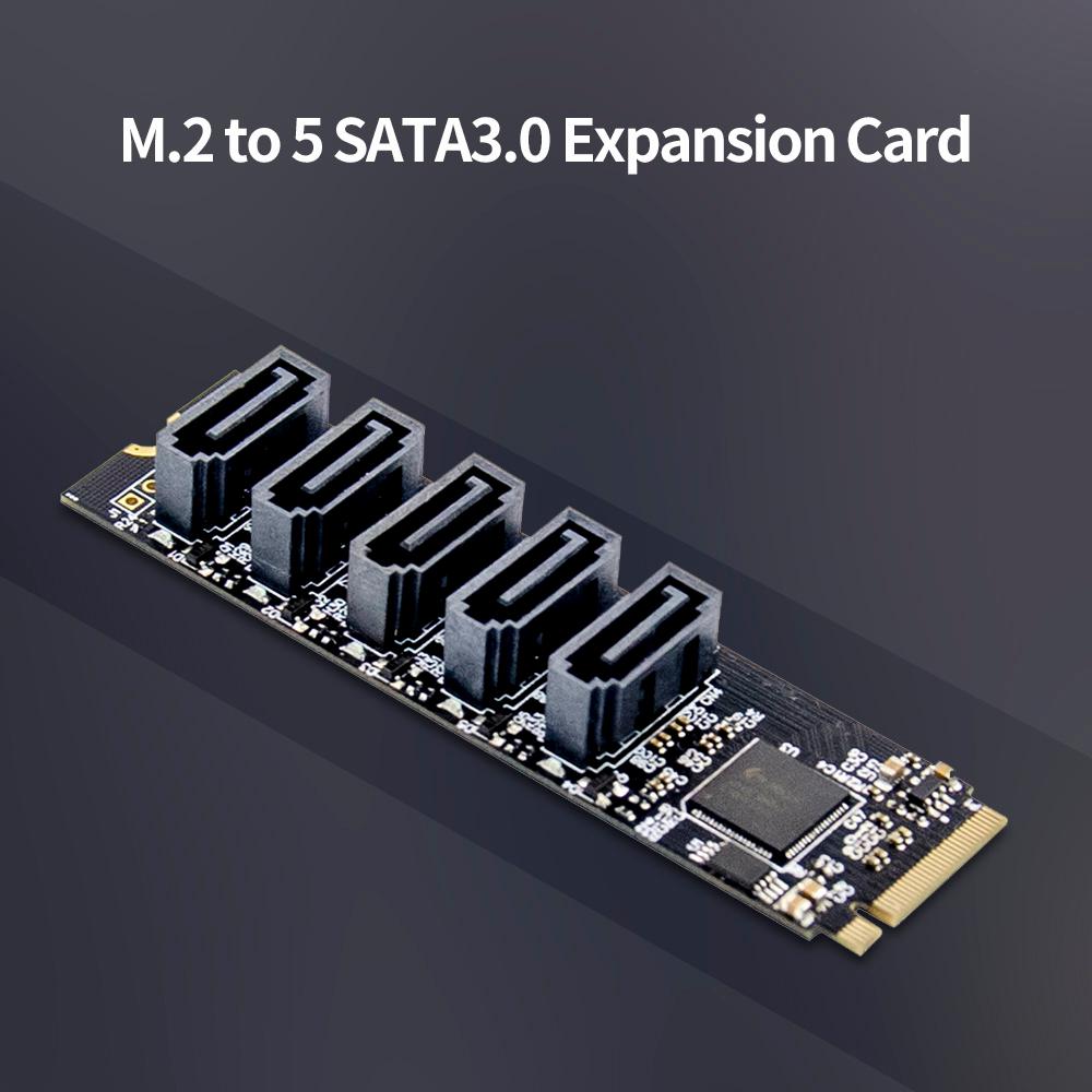 M.2 to SATA3.0 Expansion Card M.2 to SATA 3.0 Adapter Card Converter Card with 5 SATA3.0 Ports JMB585 Chipset