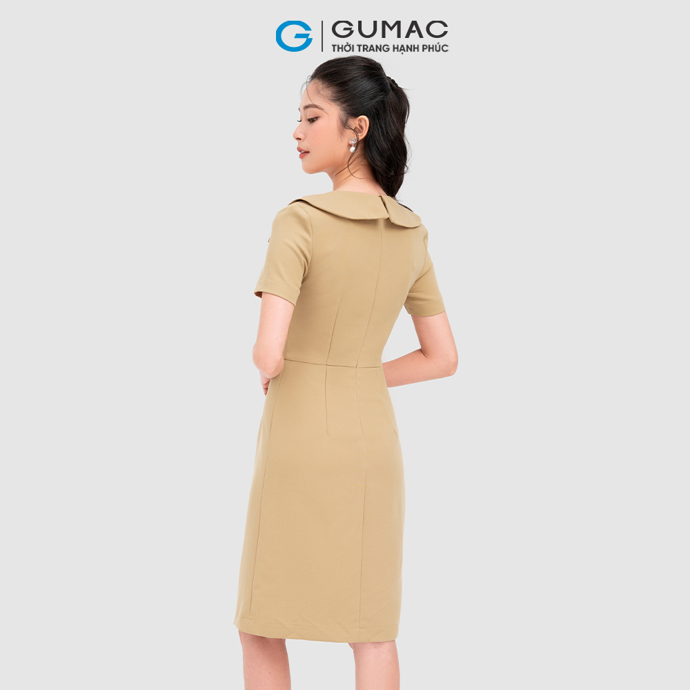 Đầm cổ vuông GUMAC DC11089 phối nút phong cách