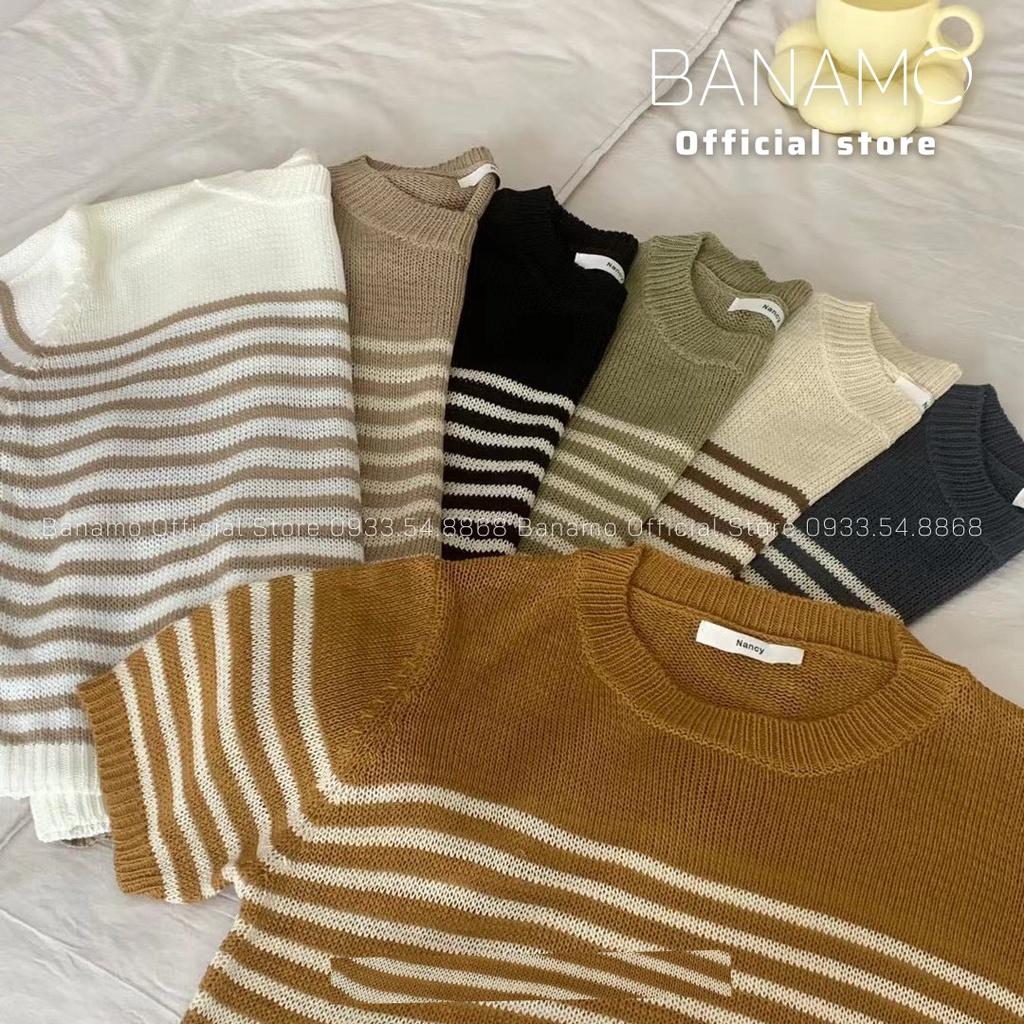 Áo Len mongtoghi kẻ ngang cộc Tay nhiều Màu hàng thiết kế siêu đẹp thời trang Banamo Fashion áo len kẻ nhiều màu 3418