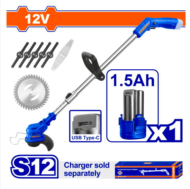 MÁY CẮT CỎ DÙNG PIN 12V cWADFOW (KÈM 1 PIN 12V 1.5AH LOẠI C, KHÔNG KÈM DÂY &amp; ĐẦU SẠC) - HÀNG CHÍNH HÃNG