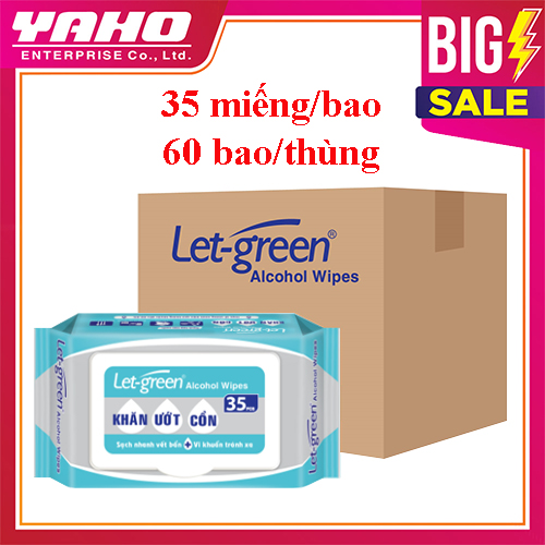 Thùng 60 Bao Khăn Ướt Cồn LET-GREEN Diệt Khuẩn 35 Miếng/Bao