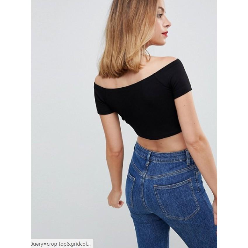 Áo croptop trễ hở vai tay cộc body chất thun đủ màu - by Sugargalz