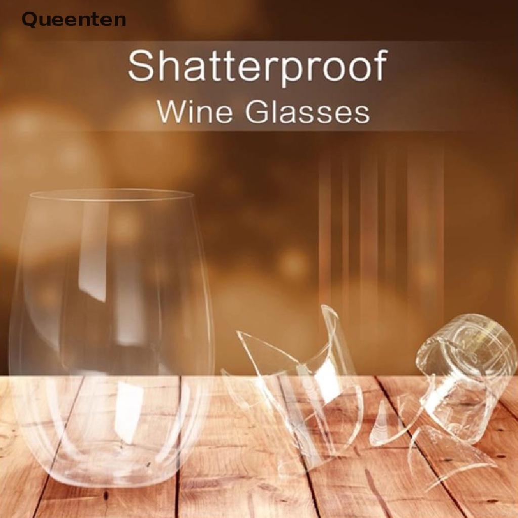 Queenten 4 Pcs Unbreakable Wine Glasses Shatterproof Plastic Glass Safe Reusable Beer Cup VN