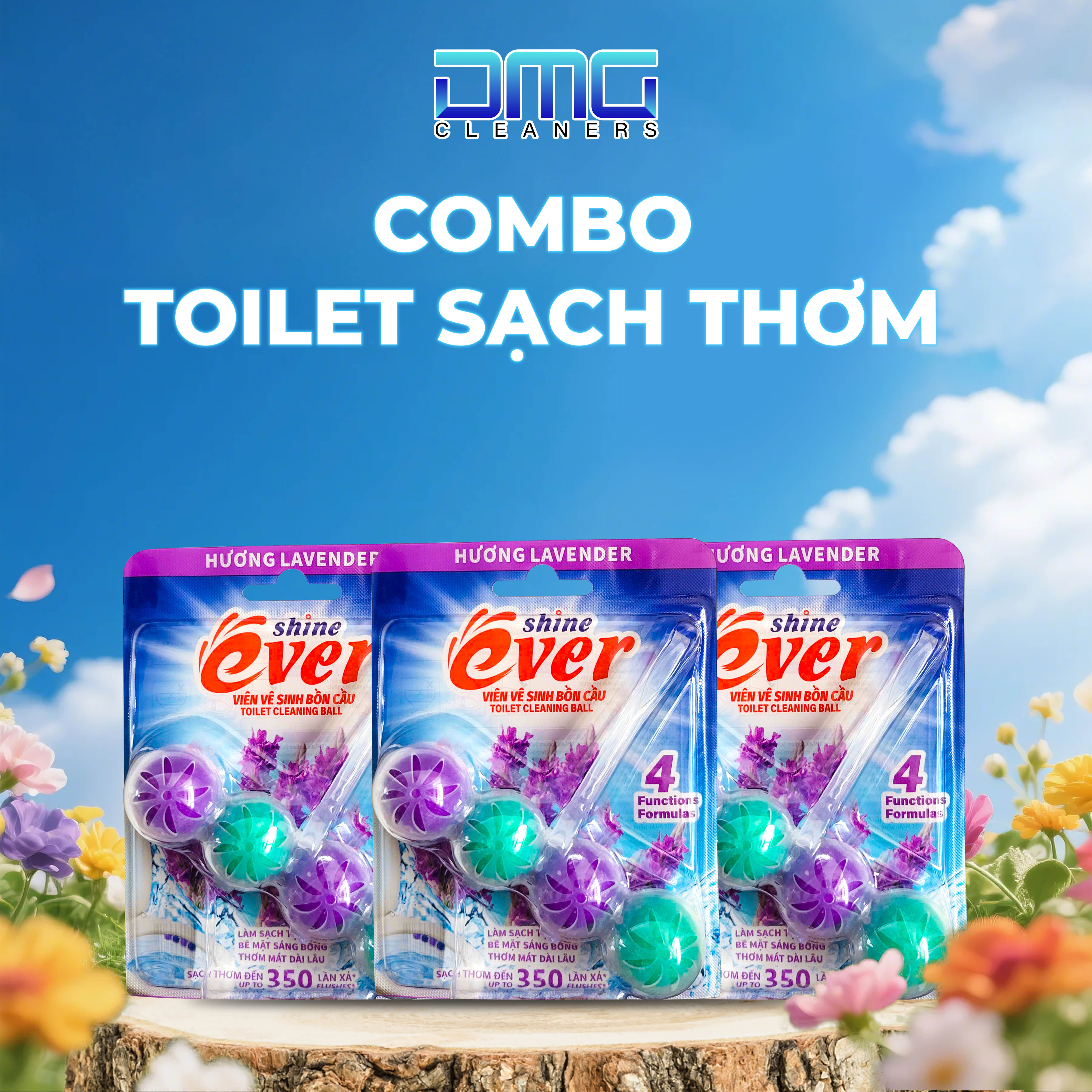 Combo Toilet Sạch Thơm 3 Viên Treo Bồn Cầu Evershine Hương Lavender (Tẩy Ố &amp; Thơm Ngát)