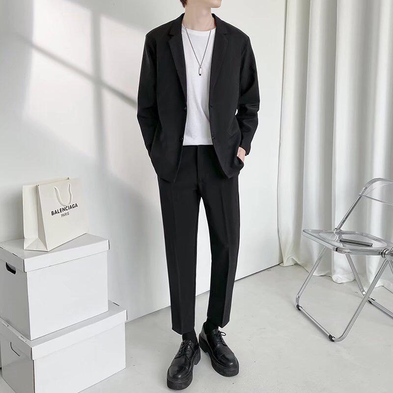 Áo khoác blazer nam nữ thời trang Menswear form rộng hàn quốc 2 khuy 3 màu cơ bản :đen,kem,ghi tối