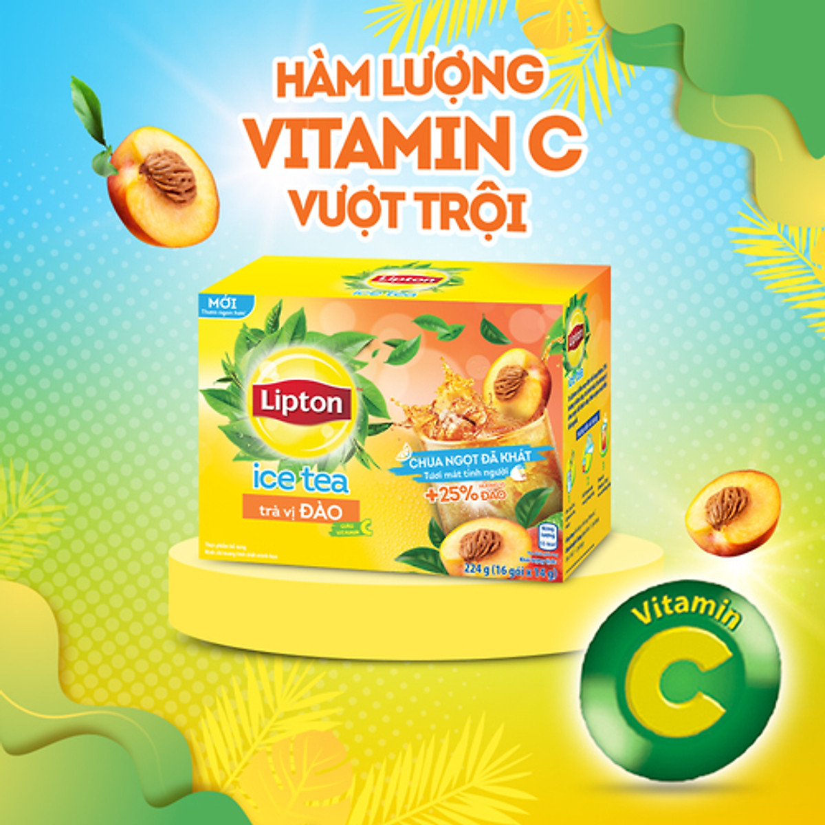 Hộp 16 Gói Trà Hòa Tan Lipton Ice Tea Đào 14g/gói
