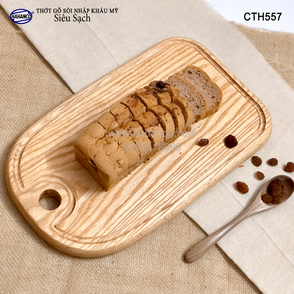 Thớt cỡ lớn gỗ Sồi Mỹ (OAK) có rãnh bao quanh tiện dụng (CTH557) hàng Xuất Khẩu Châu Âu - khay bánh mì/trái cây/ bít tết/ pizza/ phụ kiện chụp ảnh, bày món ăn trong nhà hàng - Sang trọng trên bàn ăn - HAHANCO