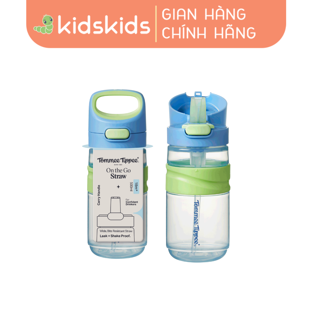 Bình Uống Nước Tommee Tippee On The Go Straw 500ml – Cho Bé Từ 18 Tháng, Xanh Dương