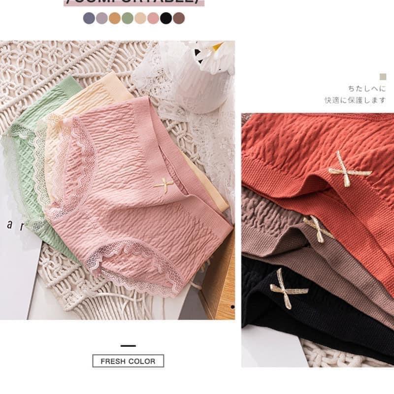 Quần Lót Nữ Cotton Dệt Kim 100% Kháng Khuẩn Thoáng Mát Đính Nơ Xinh Tôn Vòng 3 Gợi Cảm