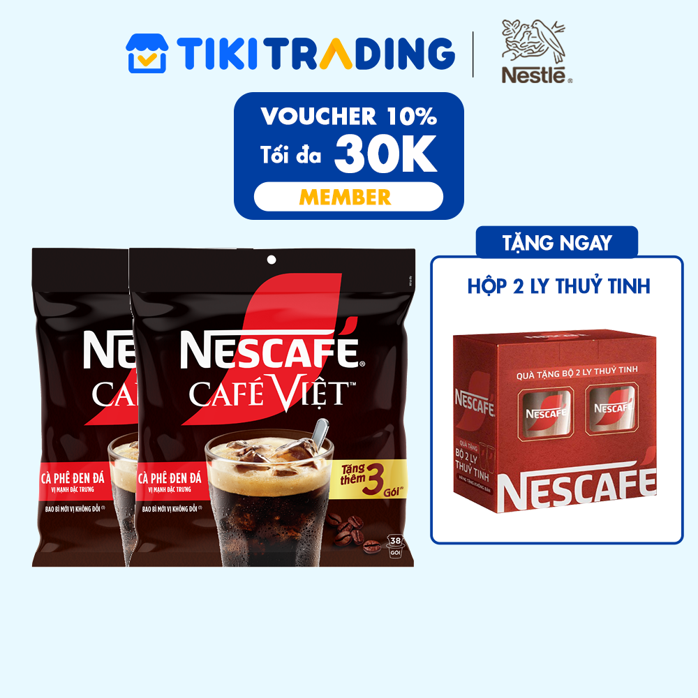 [ Tặng 1 Ly nhựa cao cấp 750ml] Combo 2 Bịch Cà phê đen hòa tan NESCAFE Café Việt (Túi 35 gói x 16g)