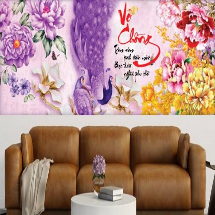 Tranh thêu vợ chồng công tím LV3207 - kích thước: 92 * 43cm.