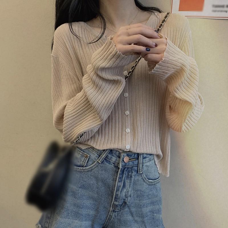 Áo Khoác Cardigan Dệt Kim Tay Dài Cổ Chữ V Màu Trơn Hợp Thời Trang Cho Nữ