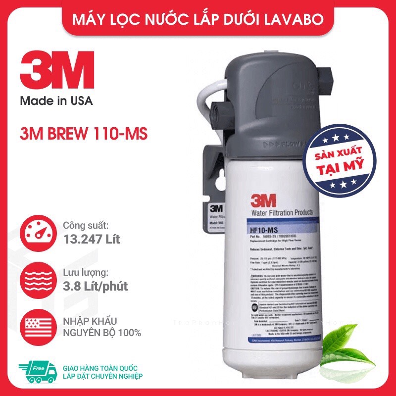 Máy lọc nước 3M brew 110ms kèm vòi - Hàng nhập khẩu Mỹ - Công suất cao, không điện