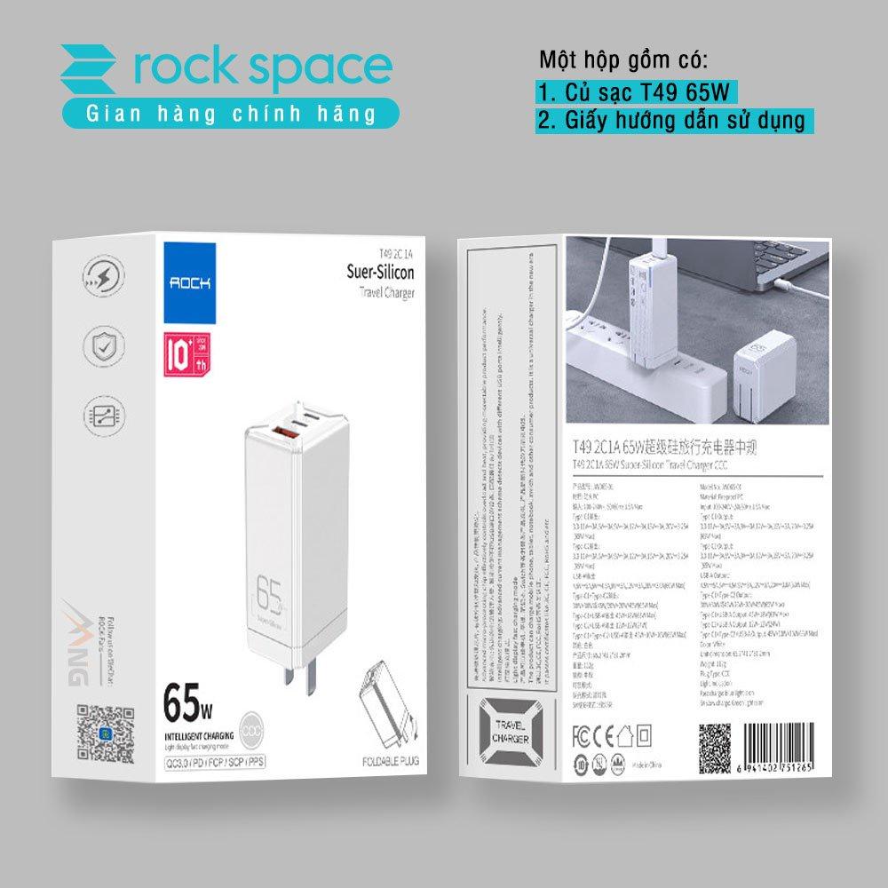 Củ sạc nhanh mini Rockspace T49 65W sạc nhanh PD,QC 3.0,sạc cho cả Laptop - Hàng chính hãng 