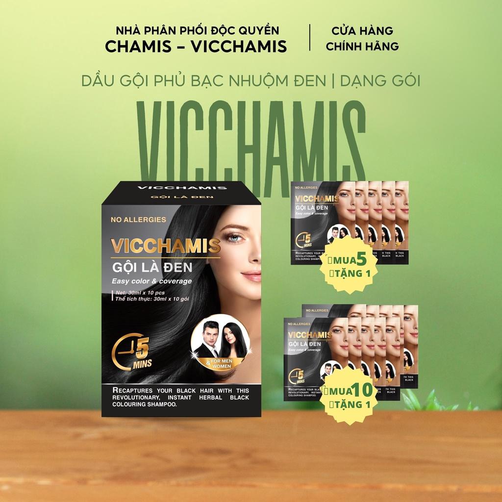 Dầu gội phủ tóc bạc giúp tóc đen tự nhiên, kích mọc tóc nhanh, giảm rụng tóc VICCHAMIS gói lẻ