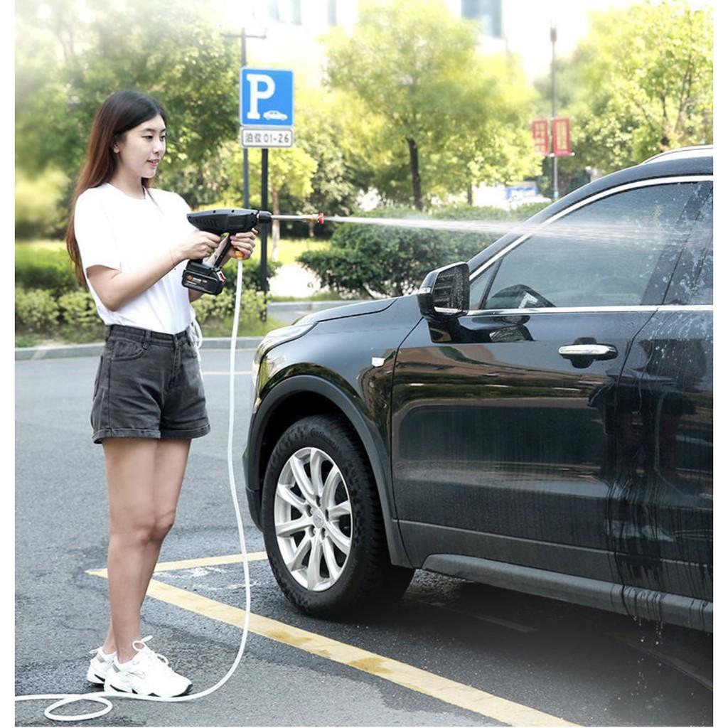 Máy Xịt Rửa vệ sinh ô tô xe máy pin lithium 21V áp suất nén Cực Mạnh SEATEN Germany
