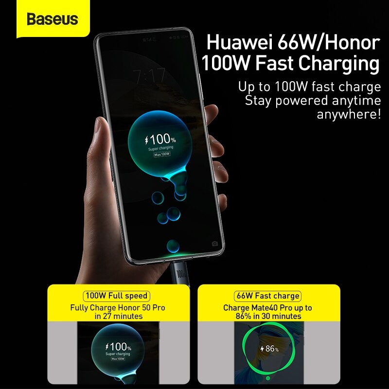 Cáp Sạc Siêu Nhanh Baseus Crystal Shine Series Fast Charging USB to Type-C 100W (Supercharge 5A & Data Cable) - Hàng Chính Hãng