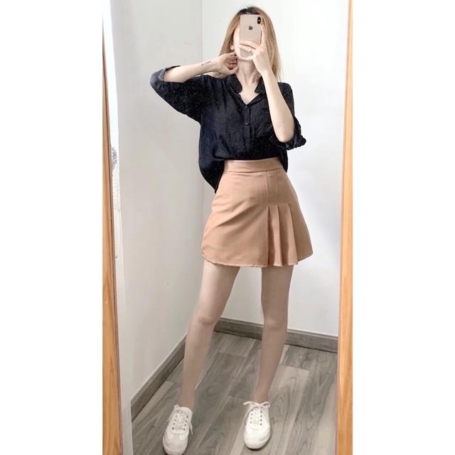 Set áo sơmi - váy nude