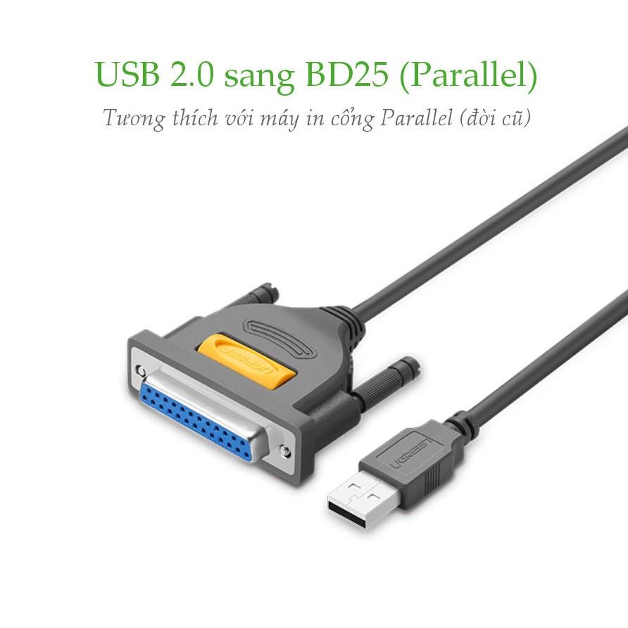 Cáp máy in UGREEN US167 20793 dài 1m USB 2.0 sang cổng BD25 Parallel - Hàng chính hãng