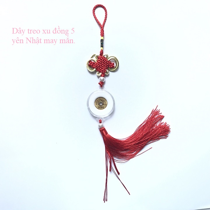 Dây treo như ý đồng xu 5 Yên Nhật, được bện bằng dây đỏ, có kết bình an, đem lại may mắn, thu hút tài lộc - TMT Collection - SP001142