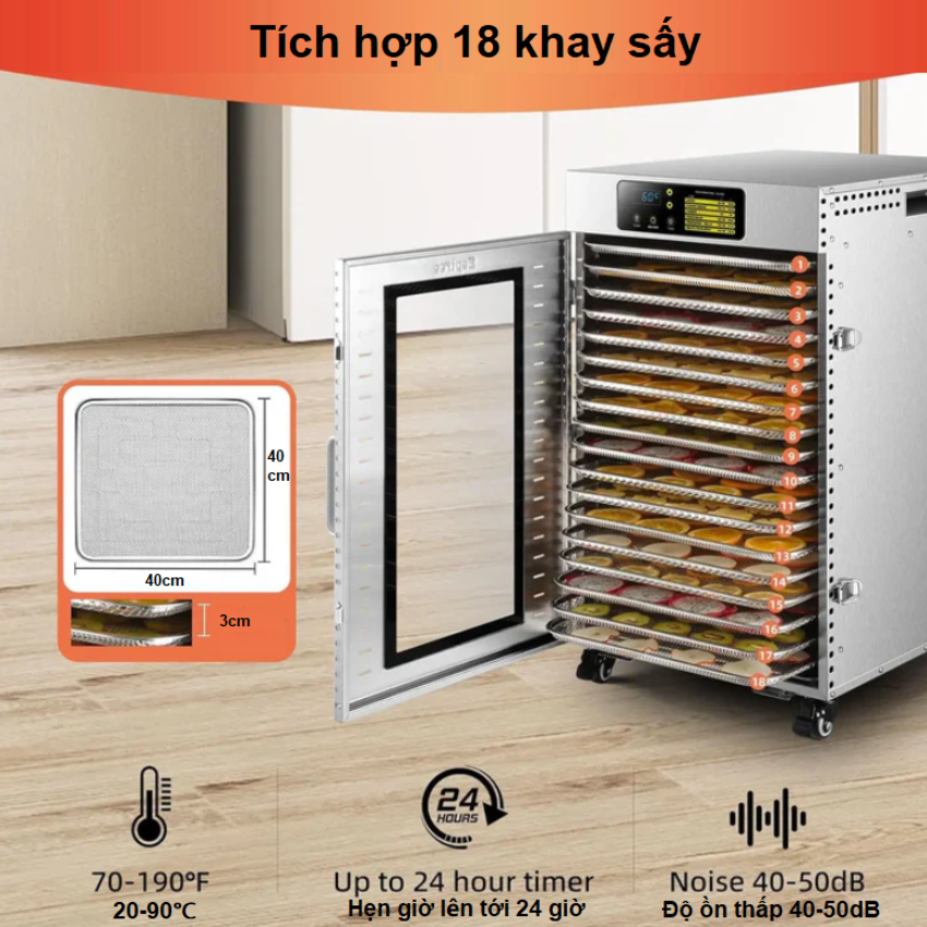 Máy sấy thực phẩm công nghiệp, dung tích 94 lít, 18 khay. Thương hiệu Mỹ cao cấp Septree DBC-18A. Hàng chính hãng