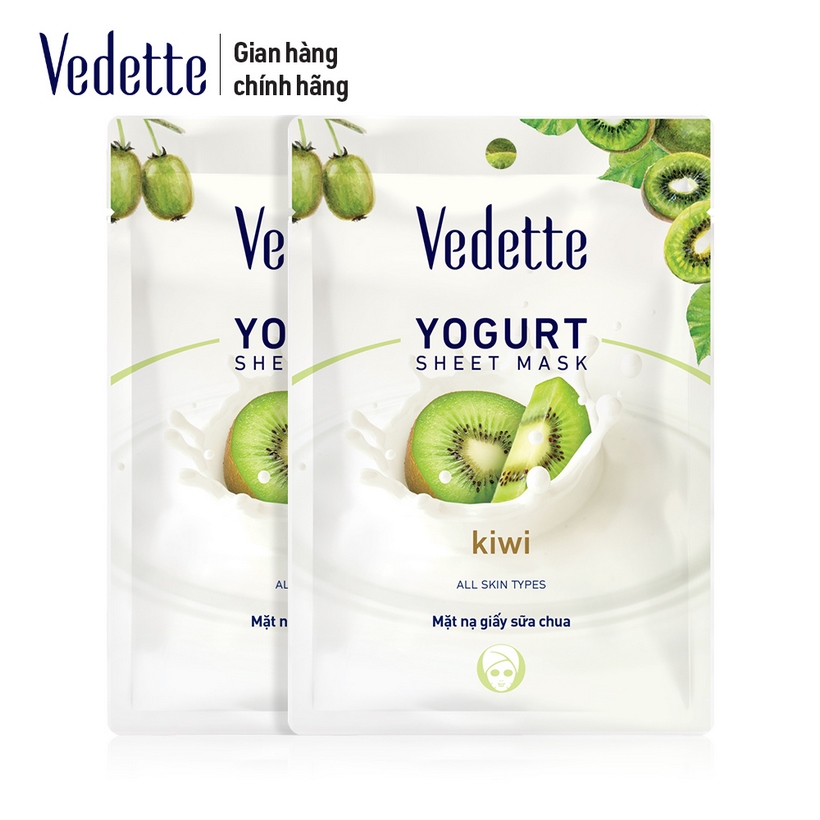 Combo 6 Mặt Nạ Giấy Sữa Chua Dưỡng Ẩm Vedette Kiwi (Sáng Da) - Gói 22ml