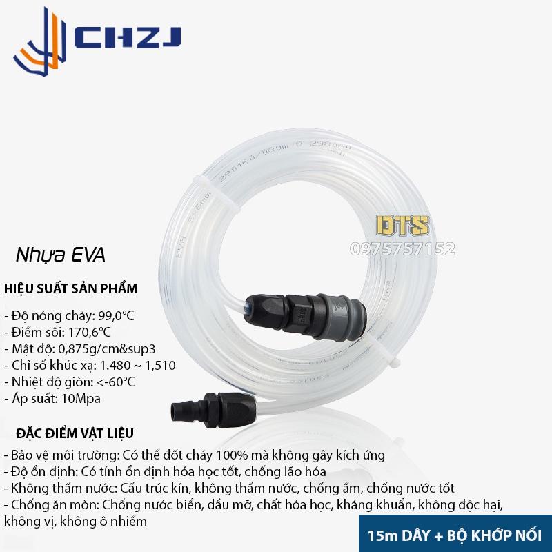 Bộ 15m ống dây hơi khí nén EVA Đài Loan CHZJ 5x8mm, khớp nối nhanh SPPP tự động, chịu áp lực suất cao, độ bền vượt trội