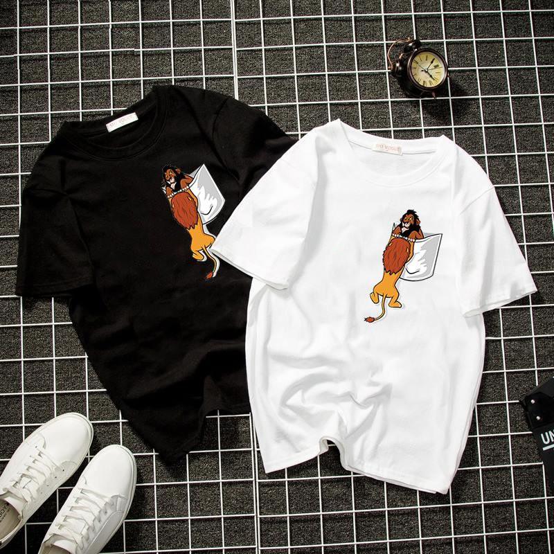 Áo thun unisex form rộng sư tử leo túi vải dày mịn 2019T1745
