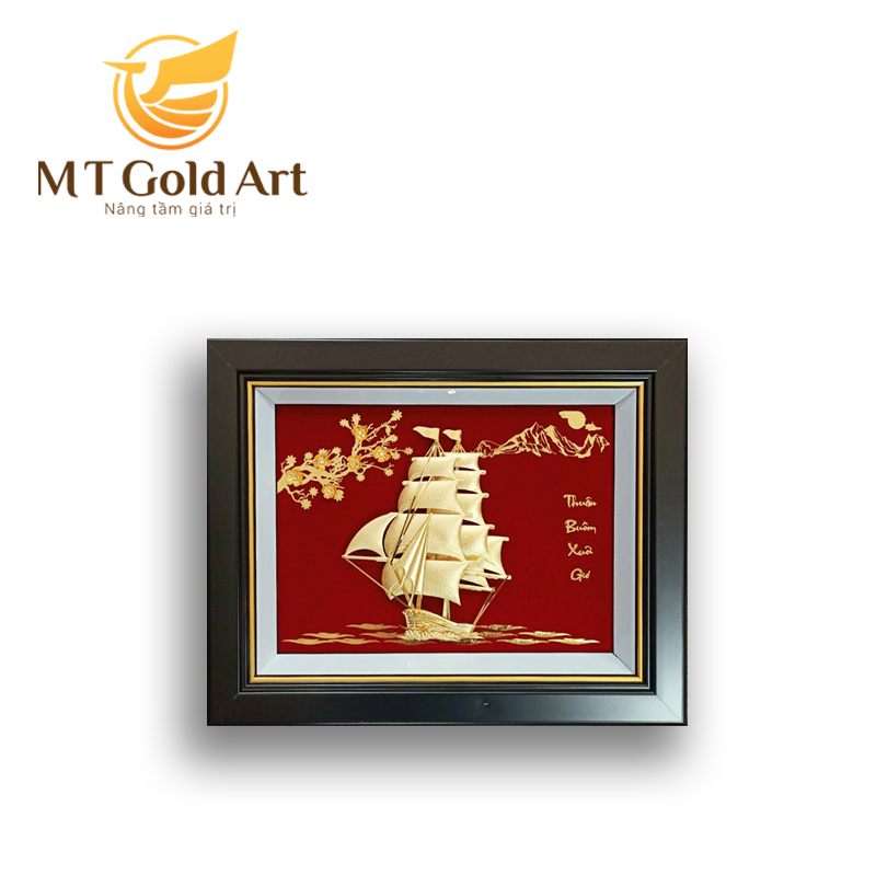 Tranh thuyền buồm hoa mai dát vàng MT Gold Art- Hàng chính hãng, trang trí nhà cửa, phòng làm việc, quà tặng sếp, đối tác, khách hàng, tân gia, khai trương