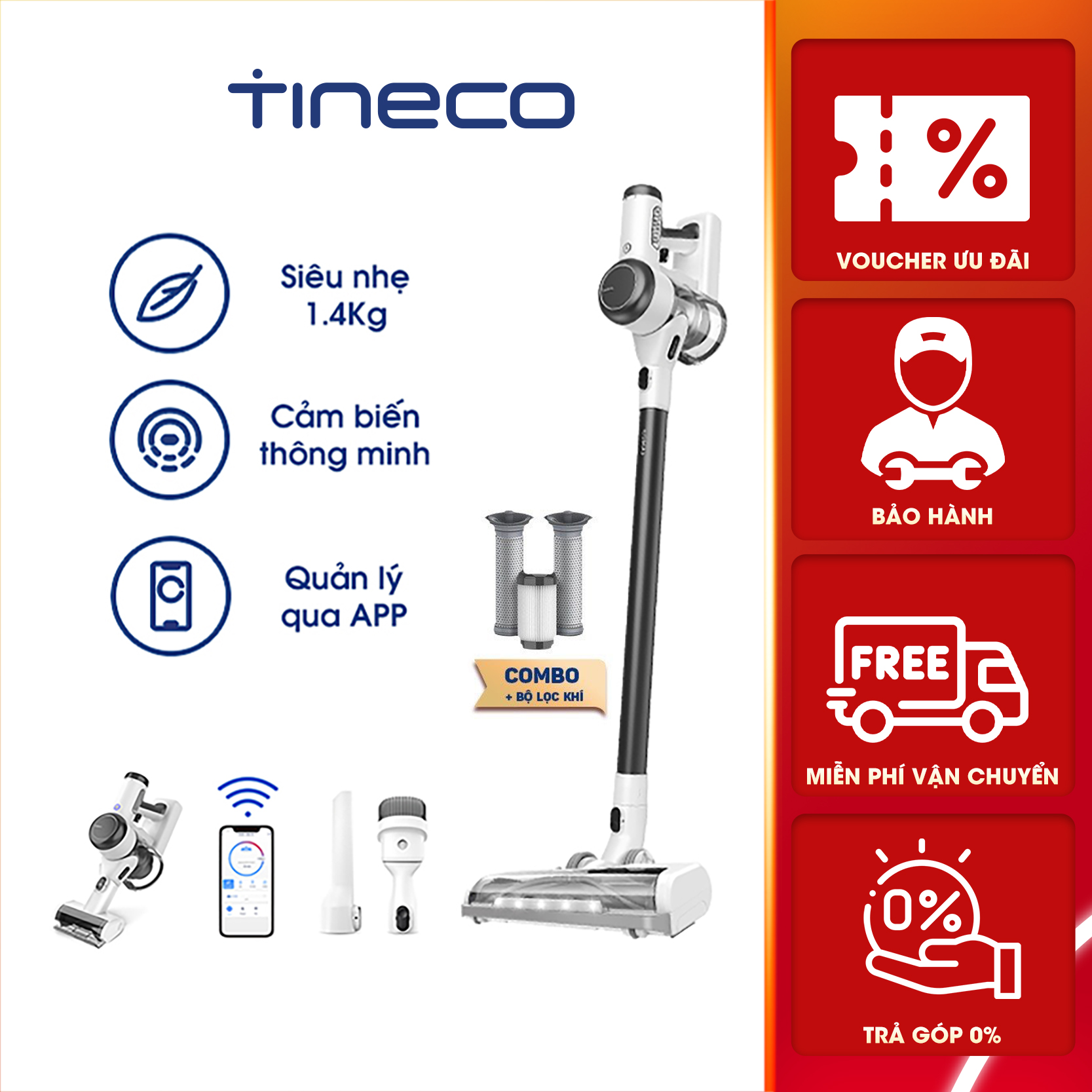 Combo Máy Hút Bụi Mini Tineco Pure OneX - Hút Bụi Không Dây Cầm Tay Đa Năng - Tự Động Phát Hiện Rác Bẩn + Bộ Lọc Khí