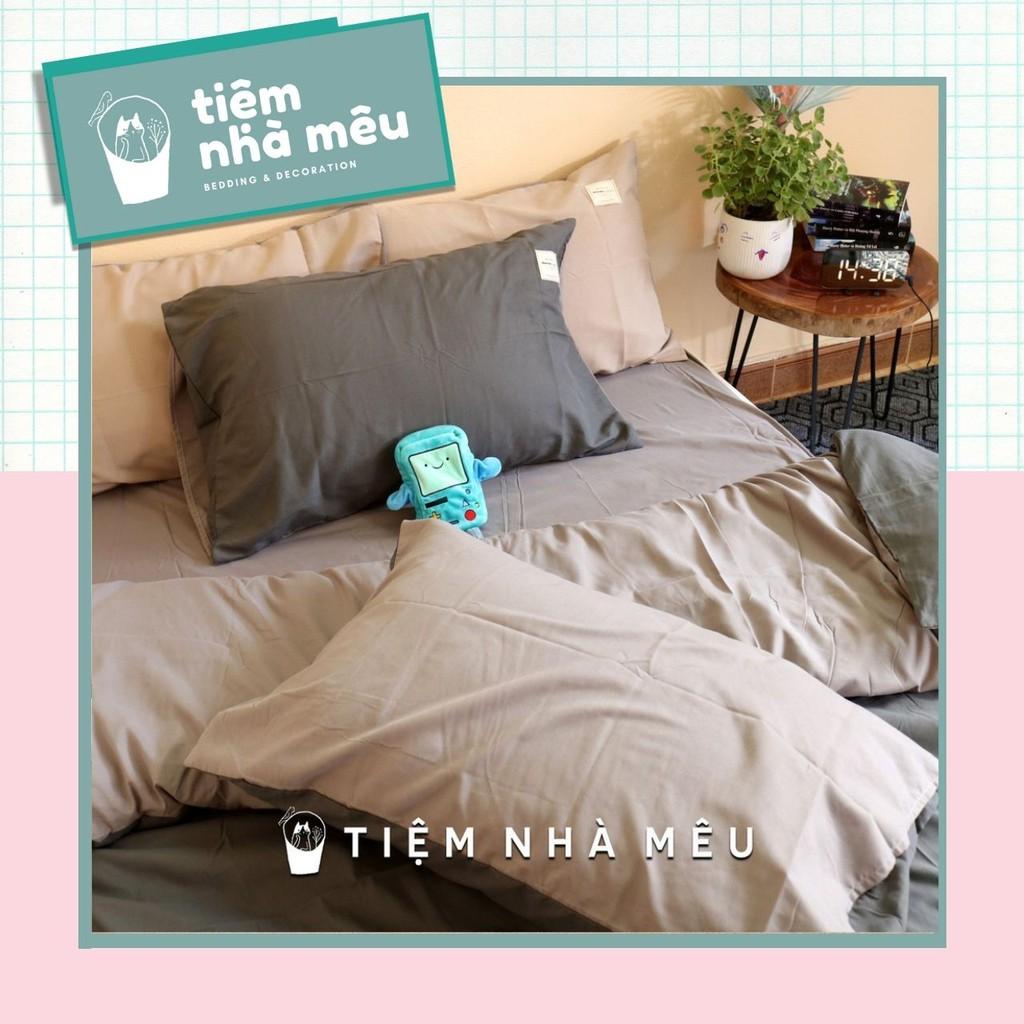 Bộ Chăn Ga Gối Cotton TC Nhập Hàn m6/m8/2m - Tiệm Nhà Mêu 2 Vỏ gối ,drap , vỏ chăn MÀU XÁM PHỐI BE