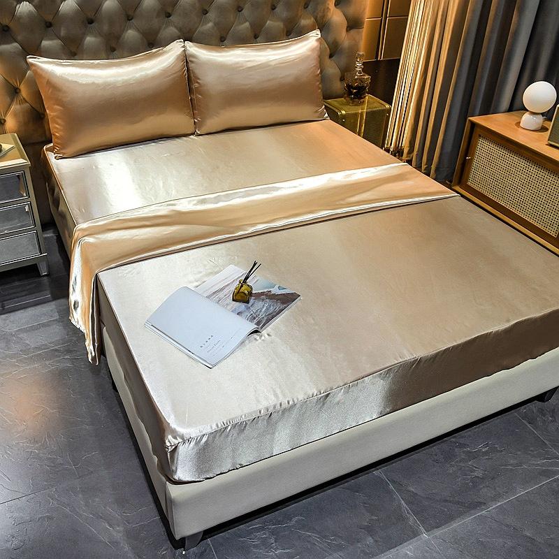 Sang Trọng Satin Trang Bị Giường Lụa Mềm Bọc Nệm Thun Bedsheet Nhà Đơn Đôi Full Nữ Hoàng Vương Kích Thước Tờ