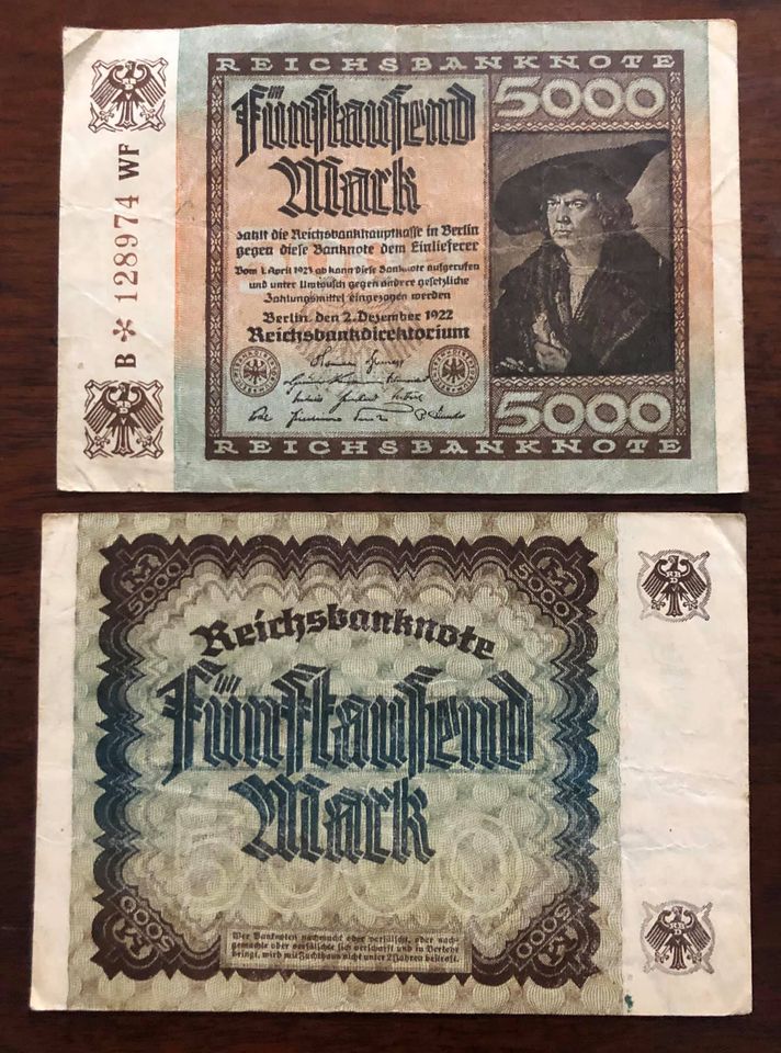 Tiền cổ Đức, 5000 Mark 1922, 100 năm tuổi sưu tầm
