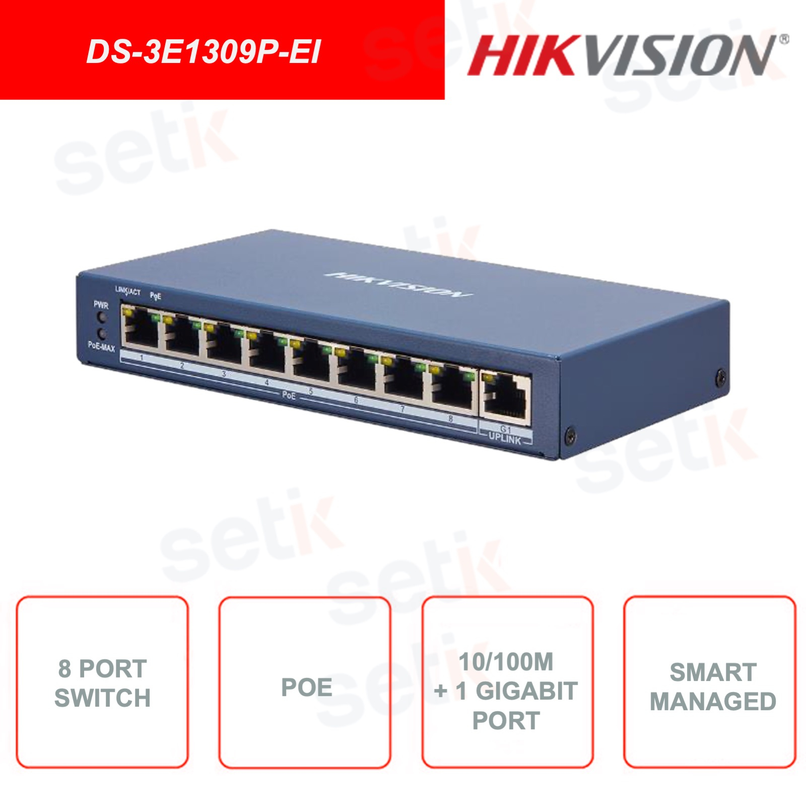 Switch bộ chia 8 cổng Poe thông minh HIKVISION DS-3E1309P-EI (Hàng chính hãng)