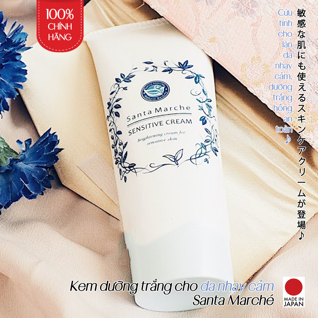 Kem Dưỡng Ẩm Trắng Da Nhật Bản Cho Da Nhạy Cảm Santa Marché Sensitive Cream, Chứa Tinh Chất Nhau Thai, Collagen, Mật Ong, Protein Màng Vỏ Trứng, Các Chiết Xuất Từ Nấm Men Và Thực Vật