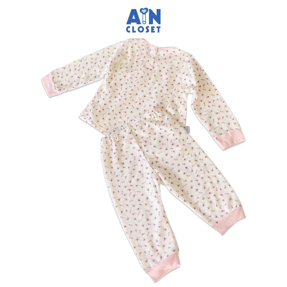 Bộ quần áo dài bé gái họa tiết Hoa nhí hồng trắng thun cotton - AICDBG7D5CMN - AIN Closet