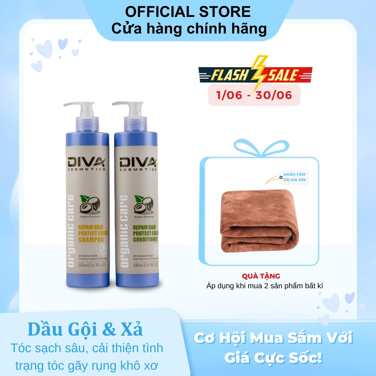 Bộ GỘI - XẢ phục hồi và giữ màu Diva (500 ML)