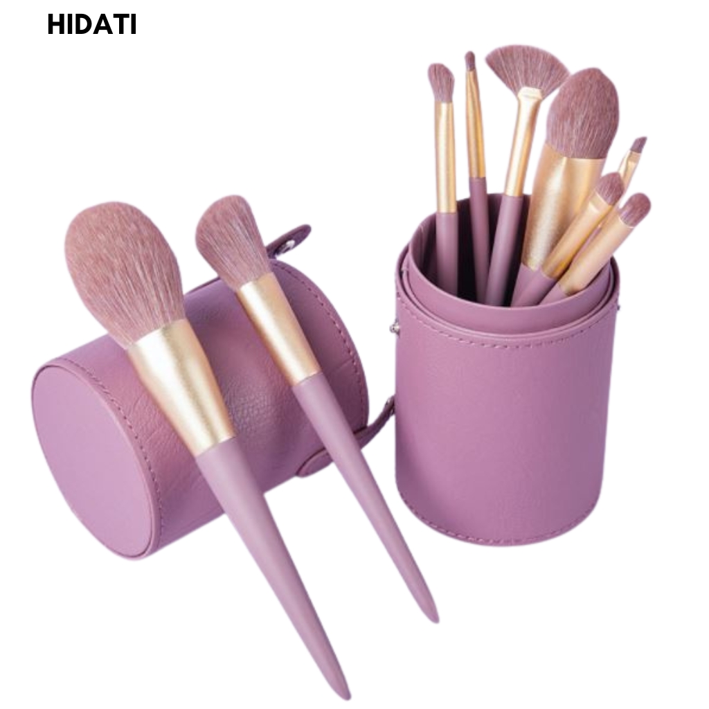 Bộ Cọ Trang Điểm 9 Cây AW01 Cao  + Hộp  đựng Cọ Da