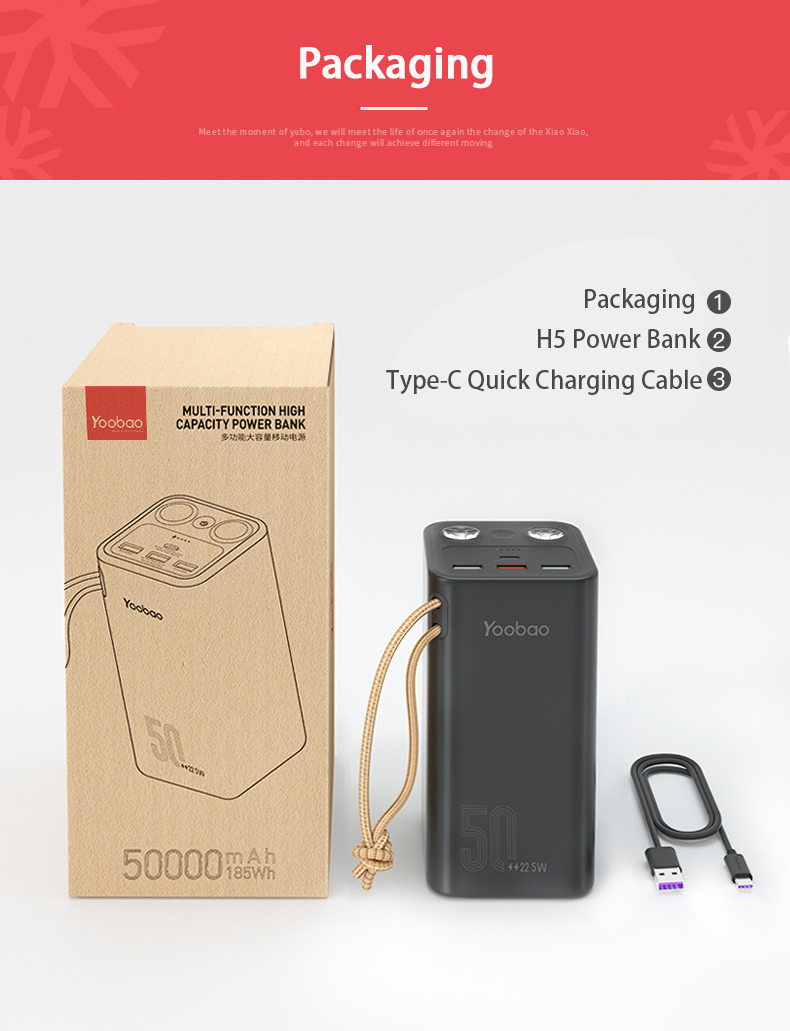 Sạc dự phòng Yoobao H5 50000mAh PD 20W- hàng chính hãng