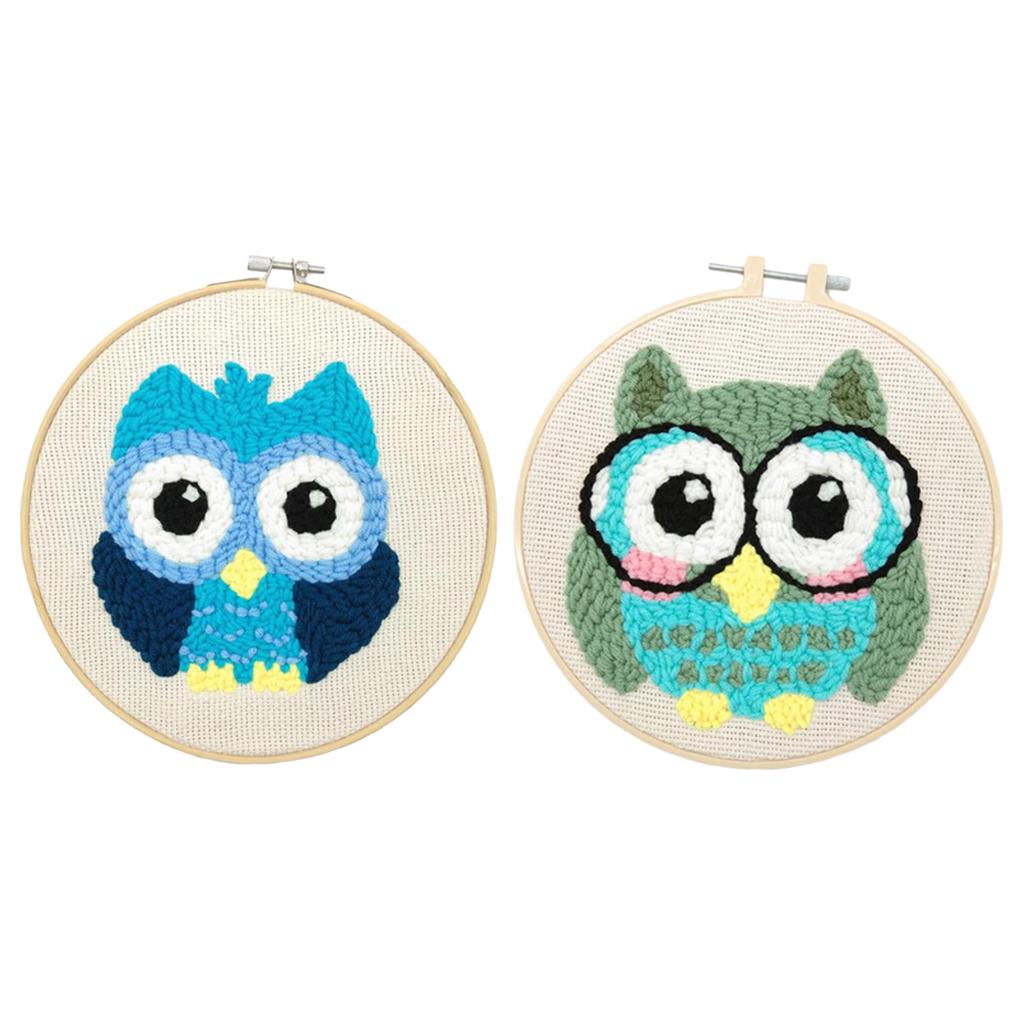 2 Sets Animal Owl Punch Kits With Punch Embroidery Pen DIY Crafts