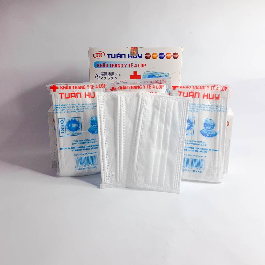 Khẩu trang y tế, Khẩu trang TUẤN HUY 4 lớp màu Trắng, hộp 50 chiếc , hàng chính hãng.