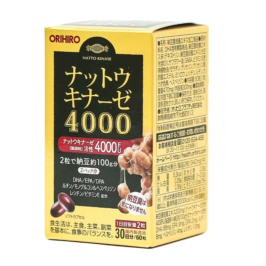 Viên uống hỗ trợ điều trị đột quỵ NATTO KINASE 4000 FU Orihiro (60 viên)