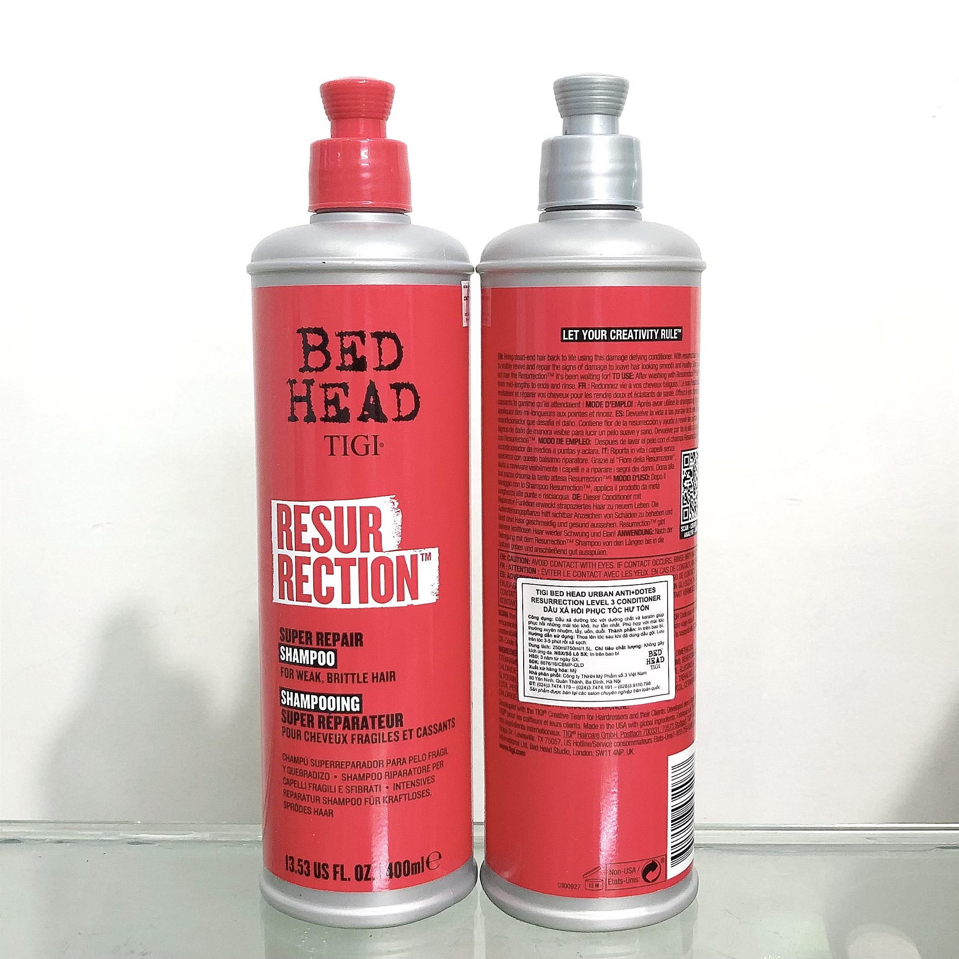 BỘ DẦU GỘI XẢ TIGI BEDHEAD RESURRECTION SUPER REPAIR SIÊU PHỤC HỒI TÓC 400ML*2 MÀU ĐỎ NEW