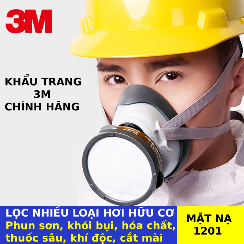 Mặt Nạ 3M1201 Phòng Độc Sơn, PU, Thuốc Trừ Sâu, Hóa Chất. Khẩu Trang Chống Khói Độc, Bụi