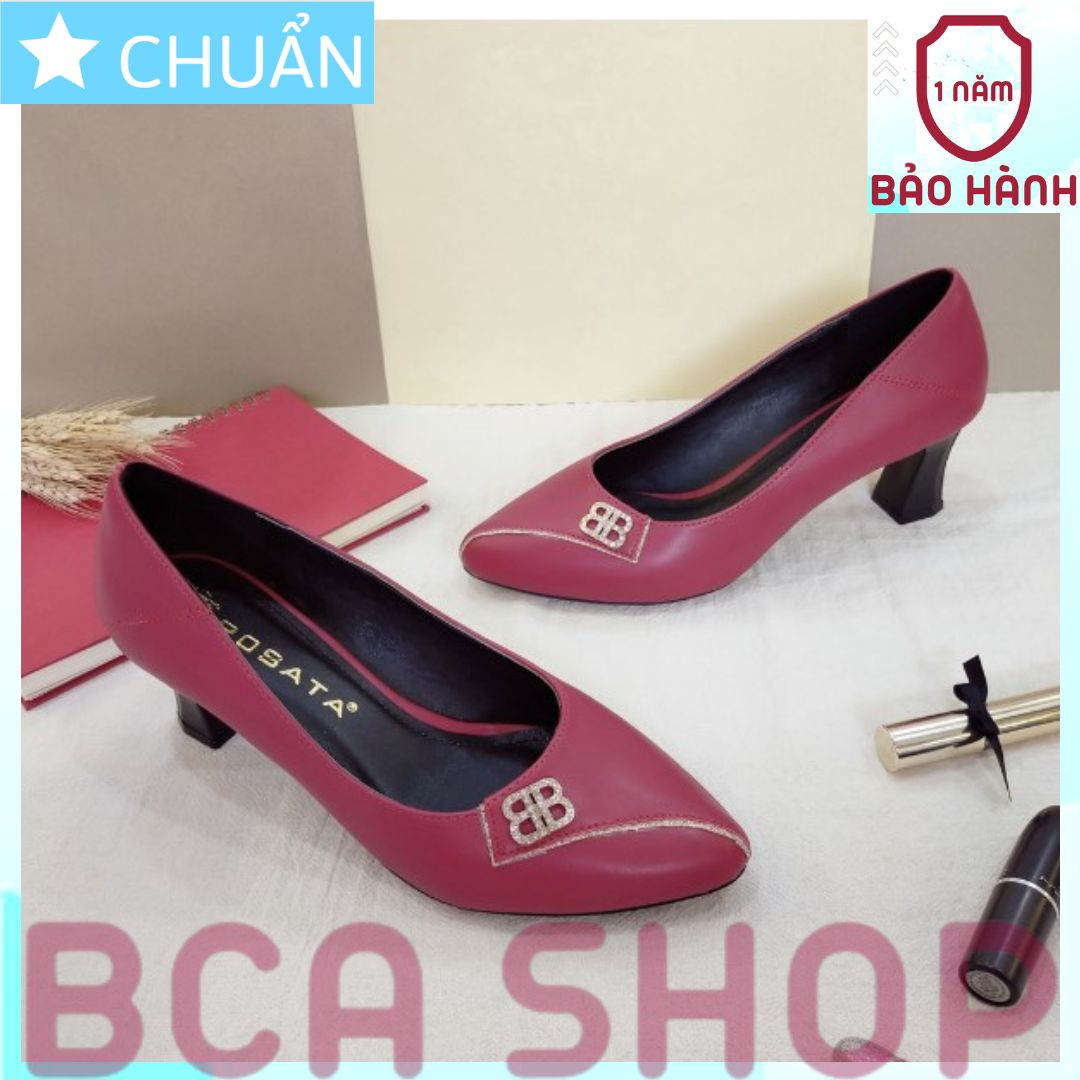 Giày cao gót nữ 5p RO375 ROSATA tại BCASHOP mũi tròn nhẹ nhấn 1 đường hạt lấp lánh - màu đỏ