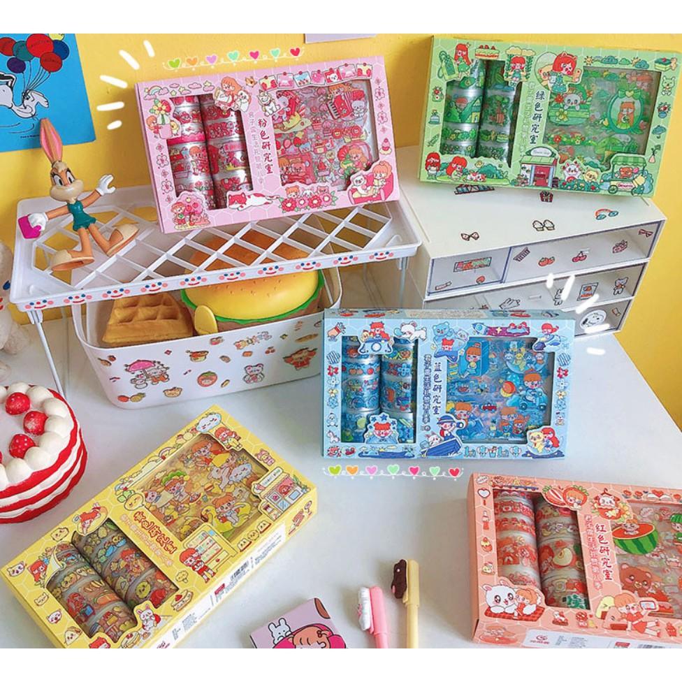 Cuộn Washi Tape Sticker Cute Dễ Thương 6 Chủ Đề Băng Keo Và Stickers Bóng Trang Trí Mũ Bảo Hiểm Chống Thấm Nước